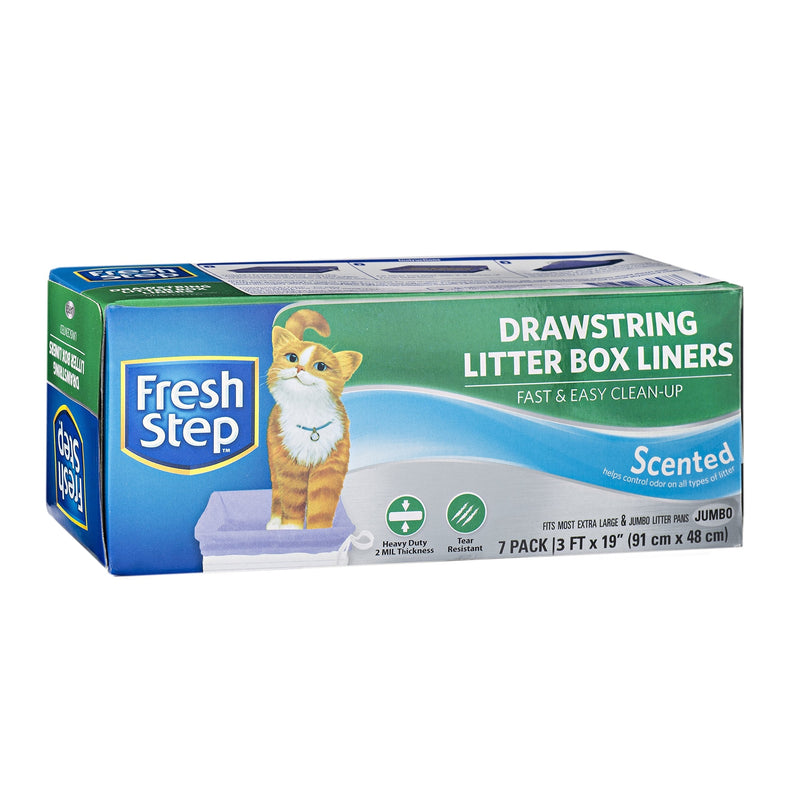 Fresh Step Drawstring Cat Litter Box Liners, Scented and Unscented Cat Liners-7 Count Cat Litter Liners-Kitty Litter Bags, Cat Litter Bags, Cat Litter Box Supplies, Litter Box Bags, Kitty Litter Liner Jumbo - Scented 7 Count - PawsPlanet Australia