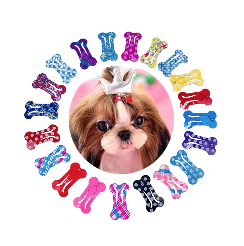 PET SHOW Cute 1" Small Bone Snap Hair Clips Pet Grooming Products Dog Cat Puppy Hair Accessories Random Color Pack of 20 - PawsPlanet Australia