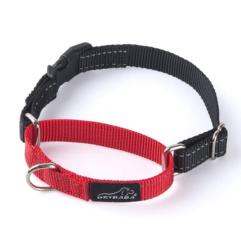 [Australia] - PETBABAB Martingale Dog Collar, Reflective Gear at Safe Night Walk, No Pull Collar with Quick Release Handle, Control Pet in Traffic When Walking Training 16"-20" 