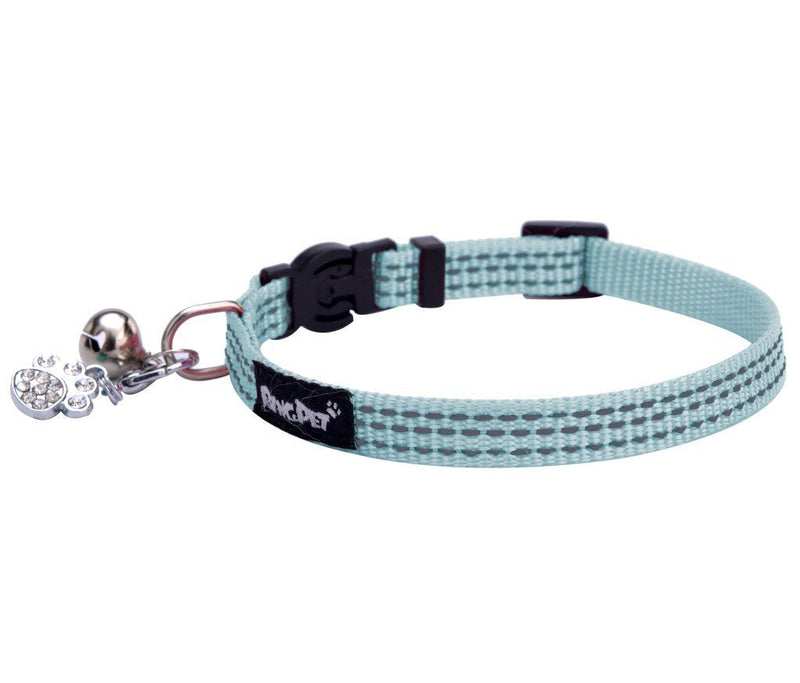 [Australia] - BINGPET Safety Nylon Reflective Cat Collar Breakaway Adjustable Cats Collars with Bell and Bling Paw Charm Light Blue 