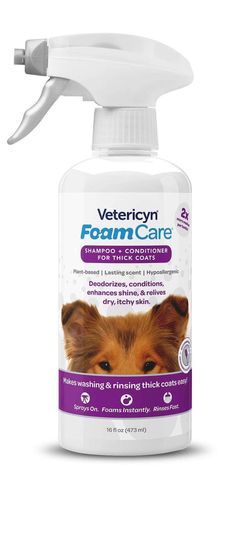 [Australia] - Vetericyn FoamCare Pet Shampoo for Thick Coats Promotes Healthy Skin and Coat - Hypoallergenic with Aloe - Cleans, Moisturizes, and Conditions – Instant Foam Shampoo – 16-Ounce 