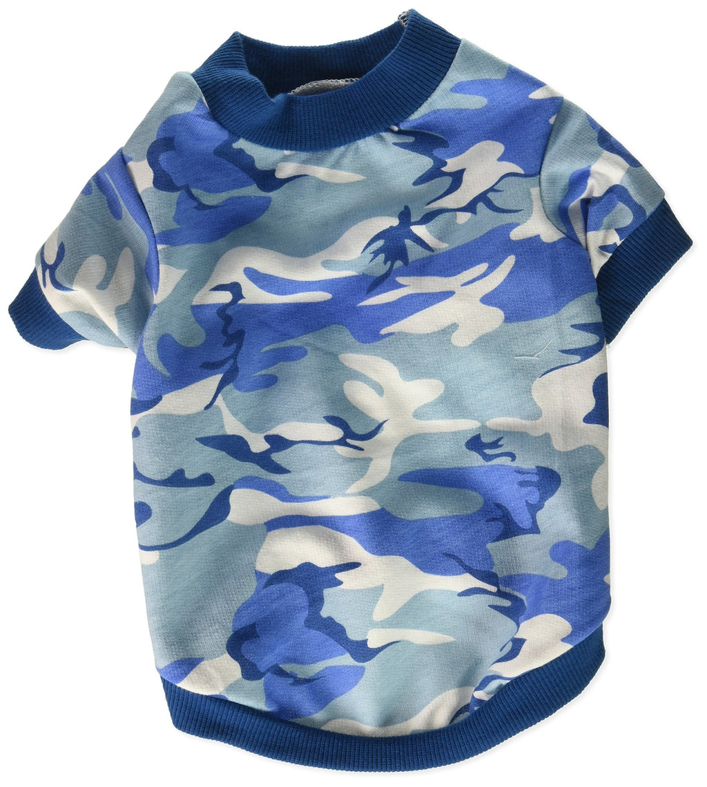 [Australia] - SMALLLEE_LUCKY_STORE Pet Clothes for Small Dog Cat 100% Cotton Camo Camouflage Print Shirt T-Shirt Blue M 