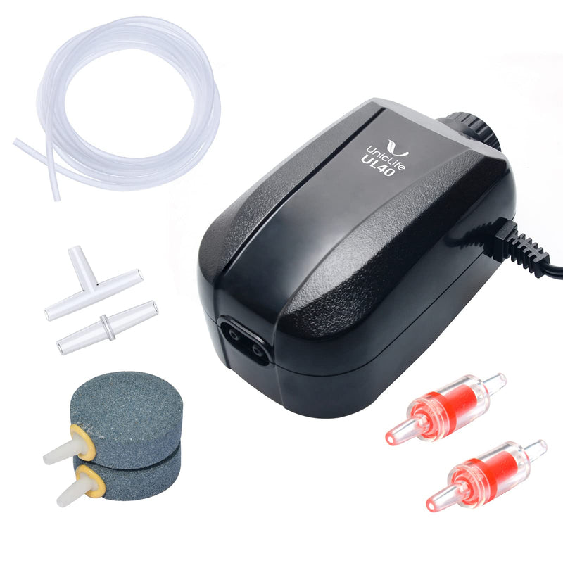 Uniclife Aquarium Air Pump Dual Outlet with Accessories for Up to 60 Gallon Tank 10 - 60 Gal - PawsPlanet Australia