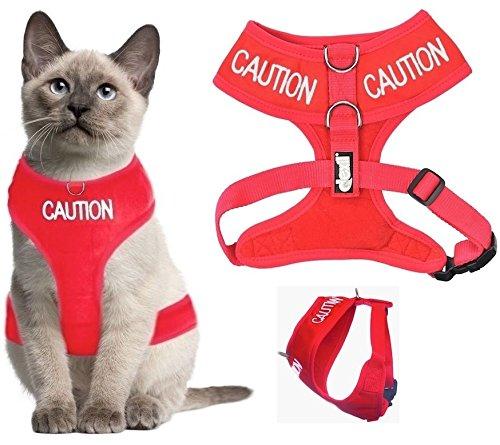 [Australia] - Dexil Color Coded Cat Harness Warning Alert Vest Padded and Water Resistant Let Others Know Your Cat in Advance Large-Xlarge Red CAUTION 