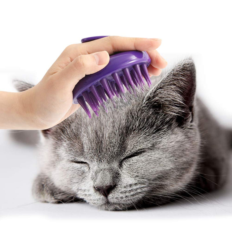 [Soft Dual Rubber Pins] CeleMoon Cat Brush Ultra-Soft Silicone Washable Grooming Shedding Massage Bath Pet Brushes - Safe & No Scratching any more - Removes Hair Mats Tangles Undercoat and Loose Fur For Short Meduim Long Cat Kitten Puppy, Purple - PawsPlanet Australia
