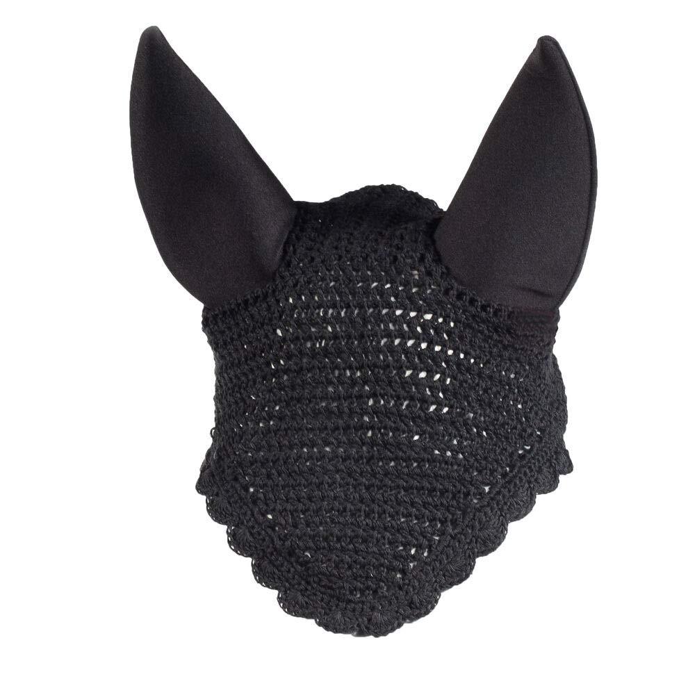 HORZE Supreme Silent Crochet Ear Net Bonnet, Silence and Fly Protection for Sensitive Horses Horse Black - PawsPlanet Australia