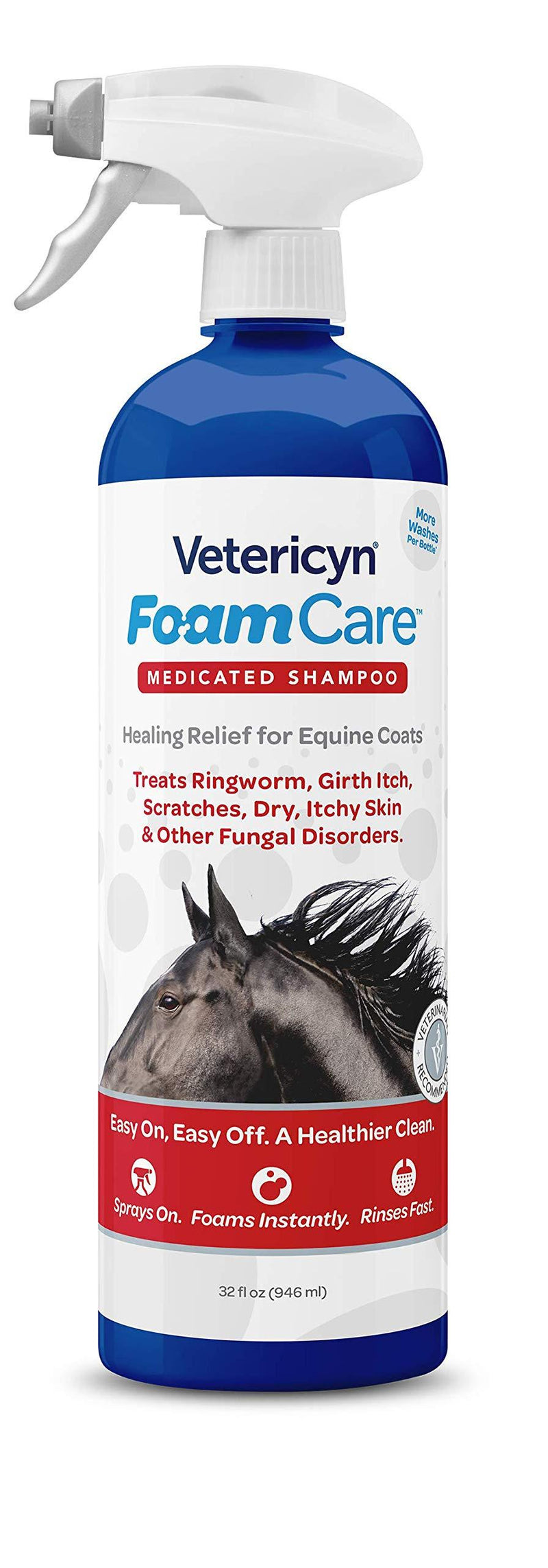 [Australia] - Vetericyn FoamCare Medicated Horse Shampoo | Healing Relief Antifungal Equine Shampoo - Sulfate Free, Paraben Free - Cleans, Moisturizes, and Conditions Horse's Coat - Instant Foam Shampoo - 32-ounce 
