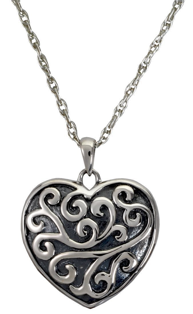 Memorial Gallery MG-3316gp Scrollwork Filigree Heart 14K Gold/Silver Plating Cremation Pet Jewelry Sterling Silver - PawsPlanet Australia