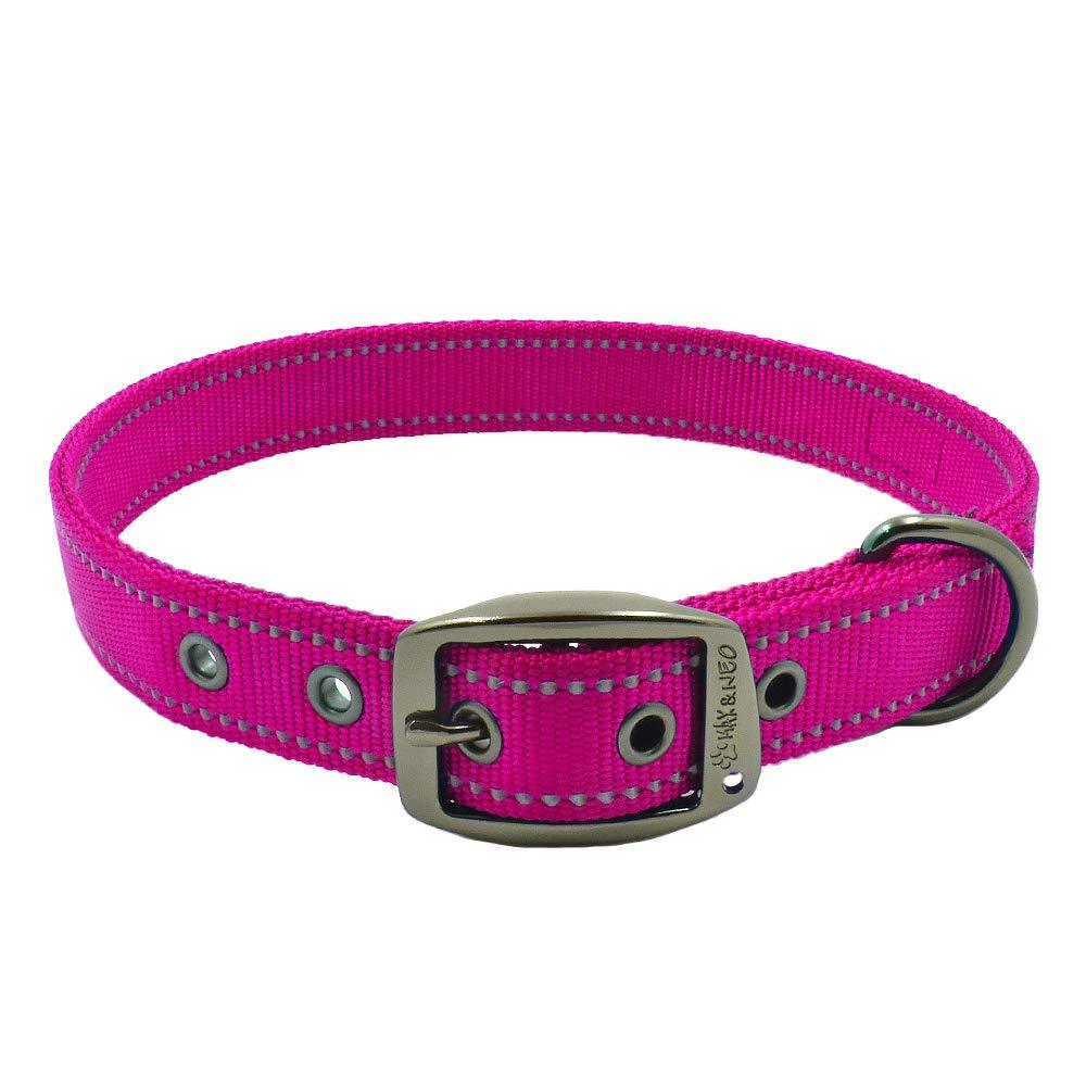 [Australia] - Max and Neo MAX Reflective Metal Buckle Dog Collar - We Donate a Collar to a Dog Rescue for Every Collar Sold Medium PINK 