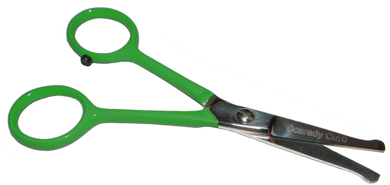 Scaredy Cut Tiny Trim 4.5" Ball-Tipped Scissor for Dog, Cat and All Pet Grooming - Ear, Nose, Face & Paw Small Safety Scissor Tiny Trim Safety Scissor Green - PawsPlanet Australia