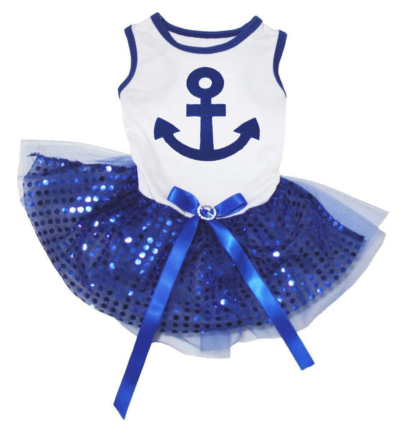 [Australia] - Petitebella Sailor Anchor Puppy Dog Dress Medium White/Blue Sequins 