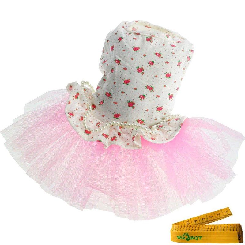 [Australia] - Wiz BBQT Sweet Pink Pet Dog Cat Princess Floral Flower Gauze Tutu Dress Skirt Patchwork with String of Artificial Pearls for Dogs Cats in Summer Extra Large 