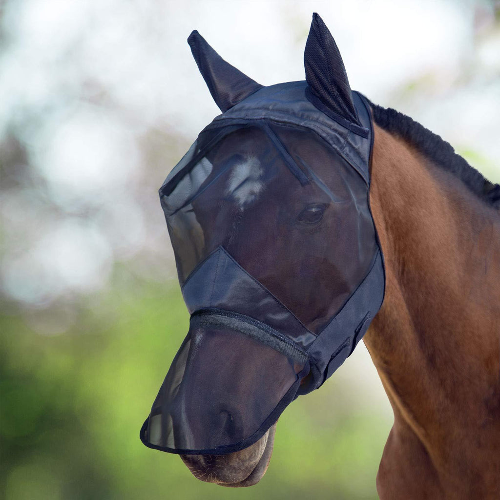 Harrison Howard CareMaster Fly Mask Long Nose with Ears Piano Black Full (Large) - PawsPlanet Australia