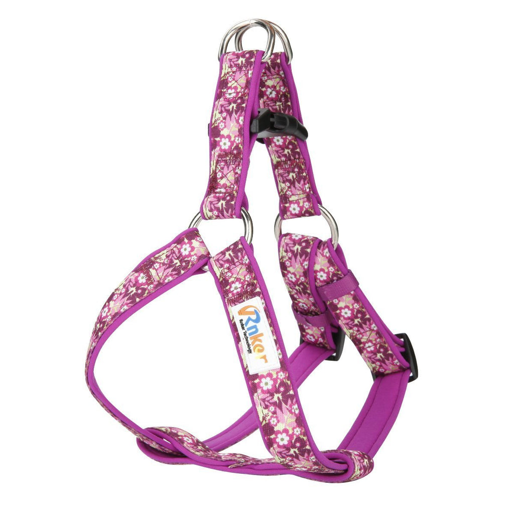 [Australia] - Rnker Step-in Harnesses, no Pull, Flowers Pattern hot Stamping, Neoprene Padded, Adjustable Walking, Training Dog Harness M (19.5-25.5" Chest Girth) Purple 