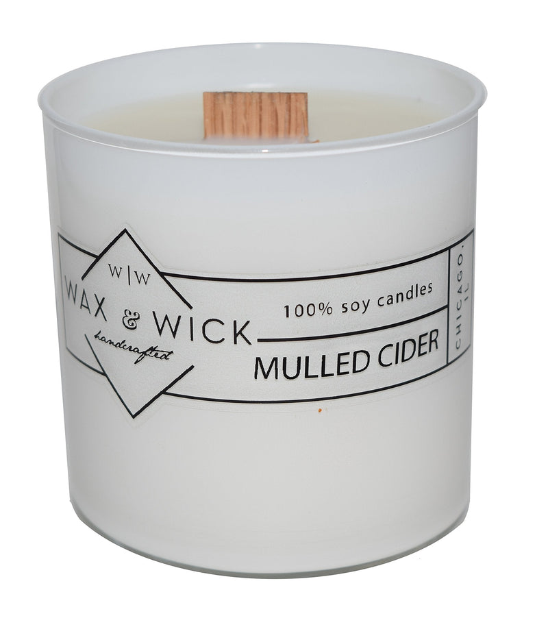 Scented Soy Candle: 100% Pure Soy Wax with Wood Double Wick | Burns Cleanly up to 60 Hrs | Mulled Cider Scent - Notes of Apple, Nutmeg, Vanilla, & Caramel. | 12 oz White Jar by Wax and Wick - PawsPlanet Australia