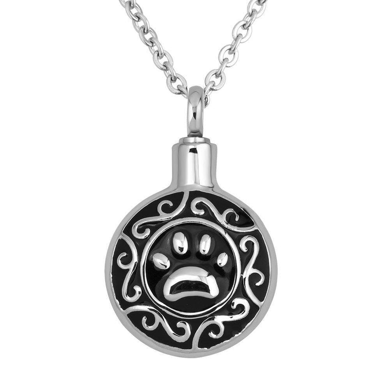 [Australia] - LuckyJewelry Animal Dog Paw Print Pet Round Cremation Urn Pendant Memorial Ash Keepsake Necklace 