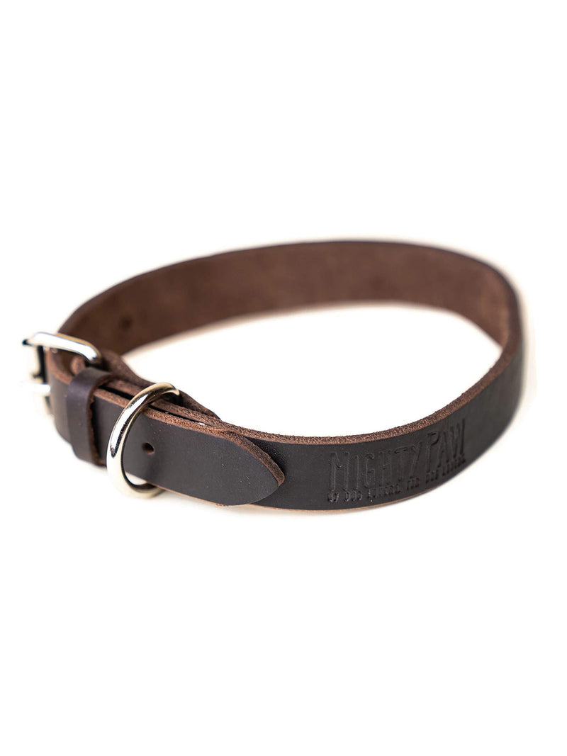 [Australia] - Mighty Paw Leather Dog Collar, Super Soft Distressed Leather- Premium Quality, Modern Stylish Look Large: 14.5 - 18 inches Brown 