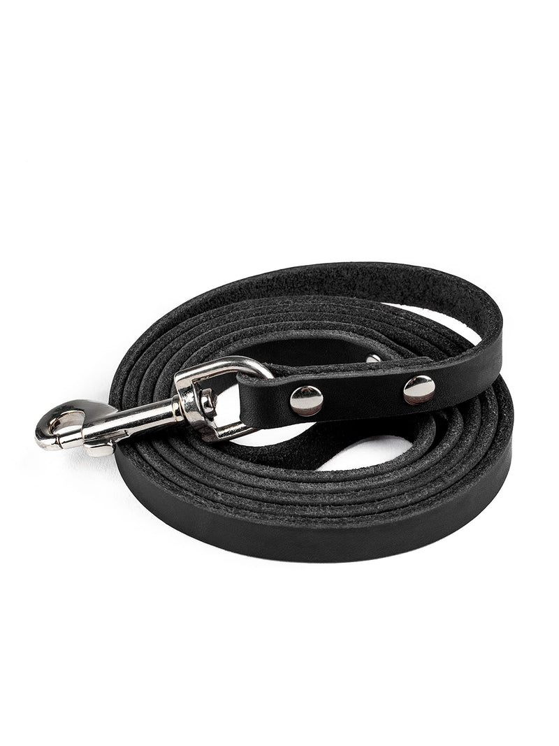 Mighty Paw Leather Dog Leash | 5 ft Leash Super Soft Distressed Real Genuine Leather- Premium Quality, Modern Stylish Lead. Perfect for Small, Medium and Large Pets Lite 1 - 30 lbs Black - PawsPlanet Australia