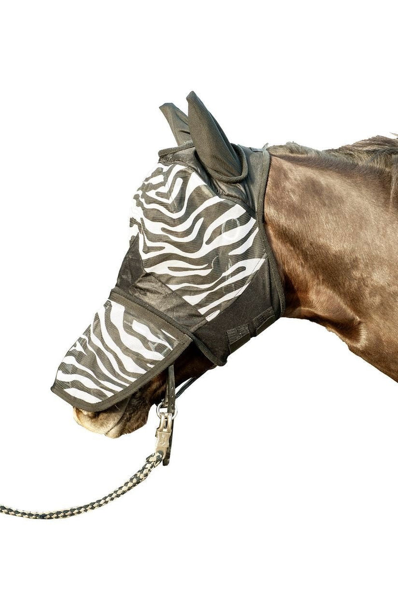 Hkm 52691291.0650 fly protection mask with nose protection, Zebra white/black pattern - Size Full Horse warmblood - PawsPlanet Australia