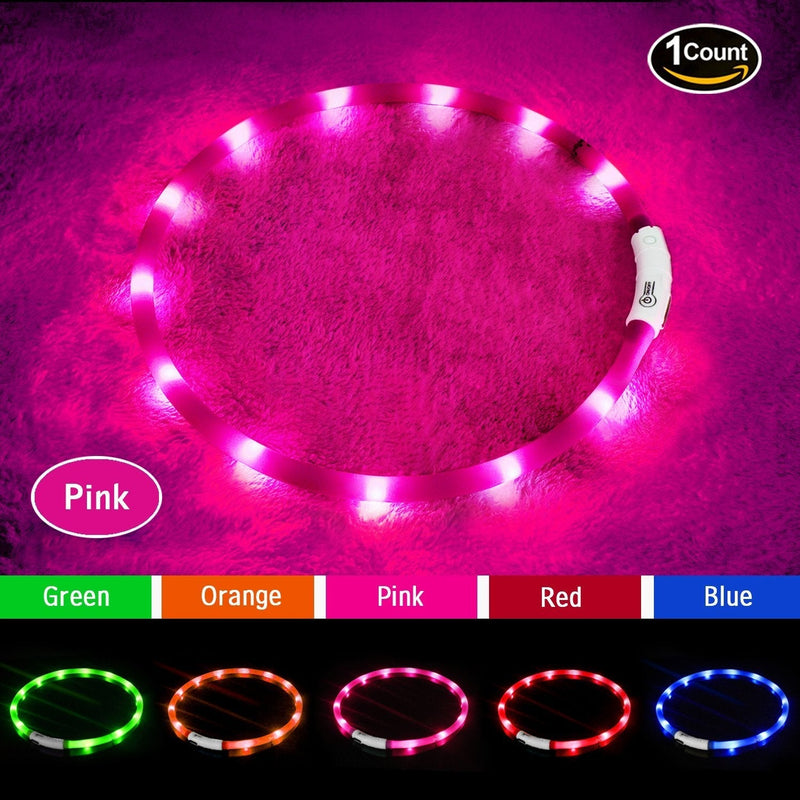 [Australia] - LED Dog Collar,USB Rechargeable Glowing Dog Collars, Light Up Collar Improved Pet Safety &Visibility at Night, 3 Flashing Modes,Water-Resistant Lighted Collar Fits For Small Medium Large Dogs pink 