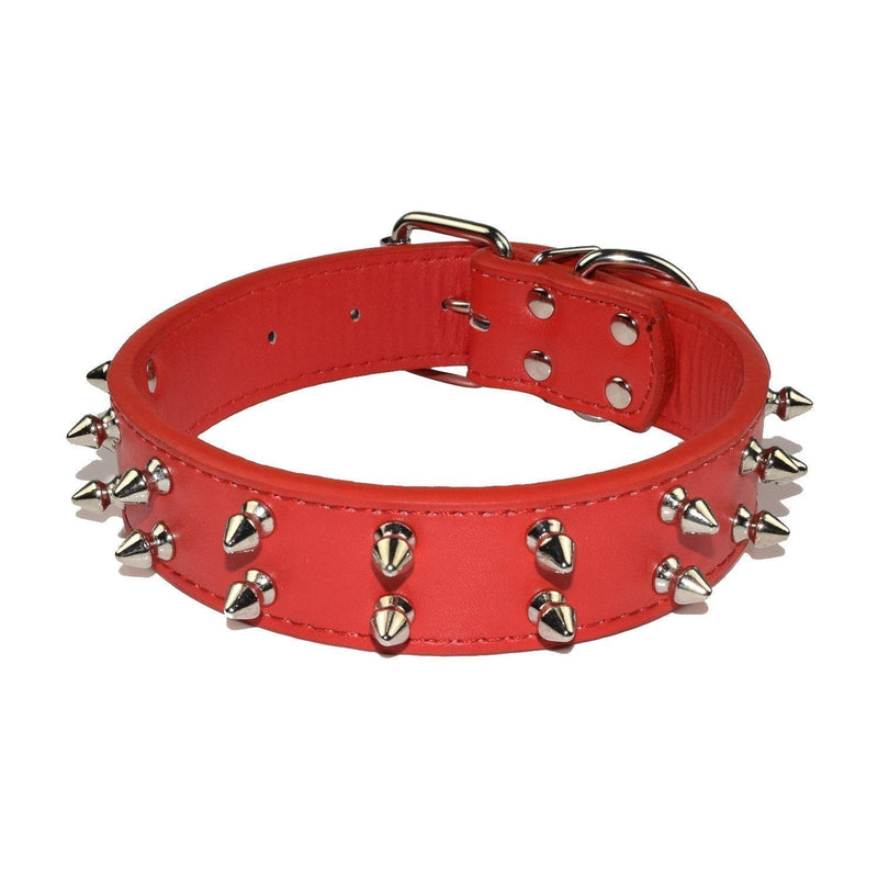 [Australia] - Dogs Kingdom 20"-22" Spiked Studded Dog Collars Small Medium Dogs Pitbull Terrier Collar L Red 