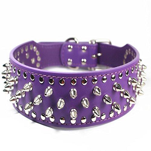 [Australia] - Dogs Kingdom Purple Faux Leather Spiked Studded Dog Collar 2" Wide Pet Collar Pitbull Boxer S 