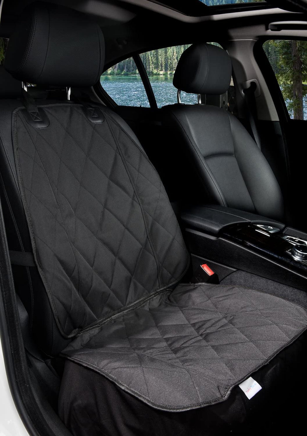BarksBar Pet Padded Scratchproof Front Seat Cover with Seat Anchor for Cars, Trucks, & SUVs, Water Resistant, Machine Washable & Non-Slip - Quilted Black Universal fit - PawsPlanet Australia