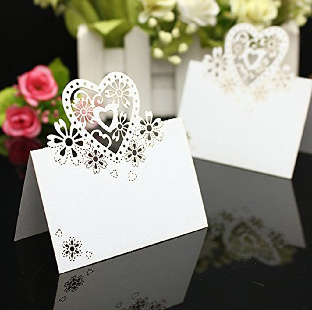 yueton Pack of 50 Cut Heart-Shaped Hollow Wedding Table Number Name Place Card Wedding Party Decoration - PawsPlanet Australia