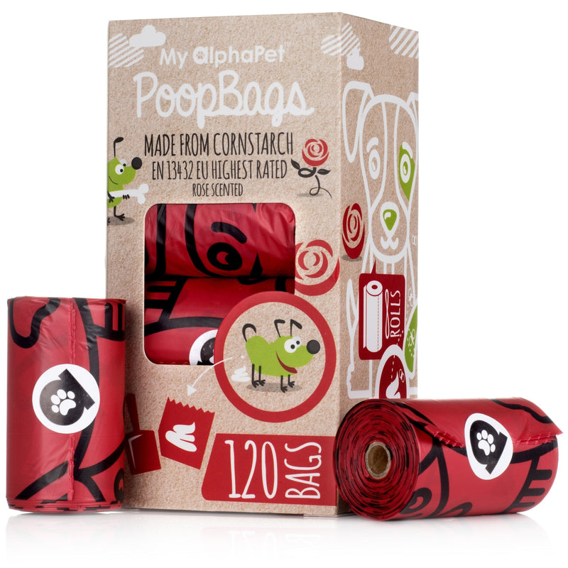 My AlphaPet Dog Poop Bags Refill Rolls - Large Size 9 x 13 Inches - Earth Friendly Highest ASTM D6400 Rated - Leak Proof Doggie Waste Bags 120 Count Scented Red - PawsPlanet Australia