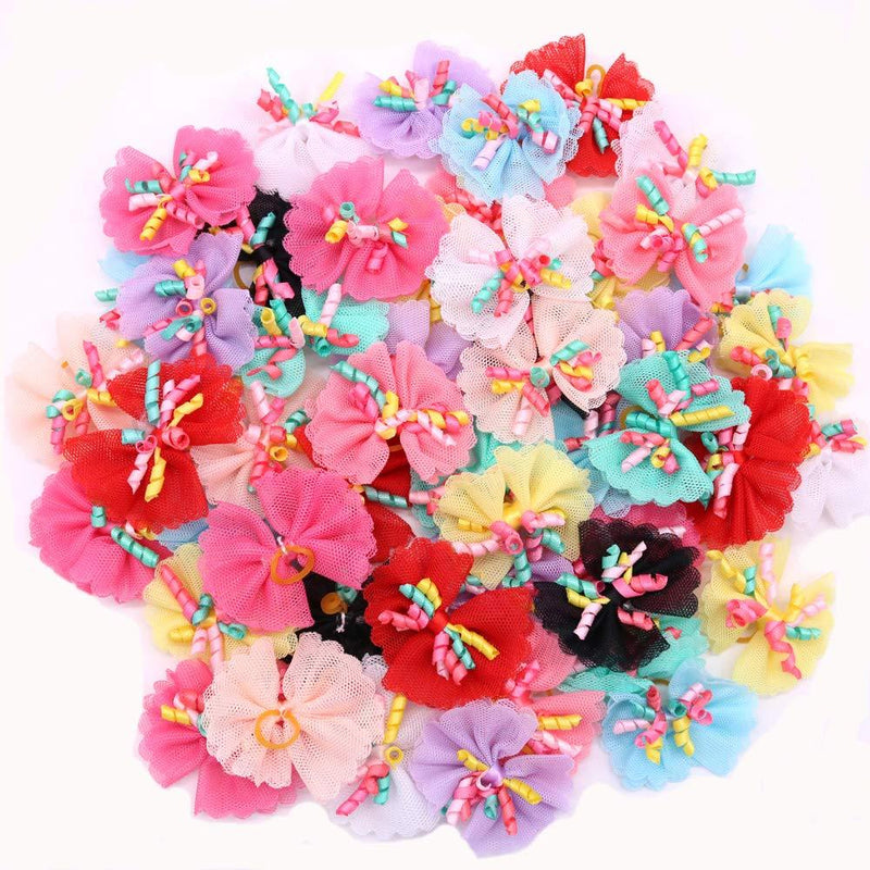 [Australia] - yagopet 20pcs/10pairs Dog Hair Bows with Rubber Bands Colored Curve Decoration Mixed Colors Dog Topknot Bows Pet Dog Grooming Bows Pet Supplies Dog Bows Dog Hair Accessories 