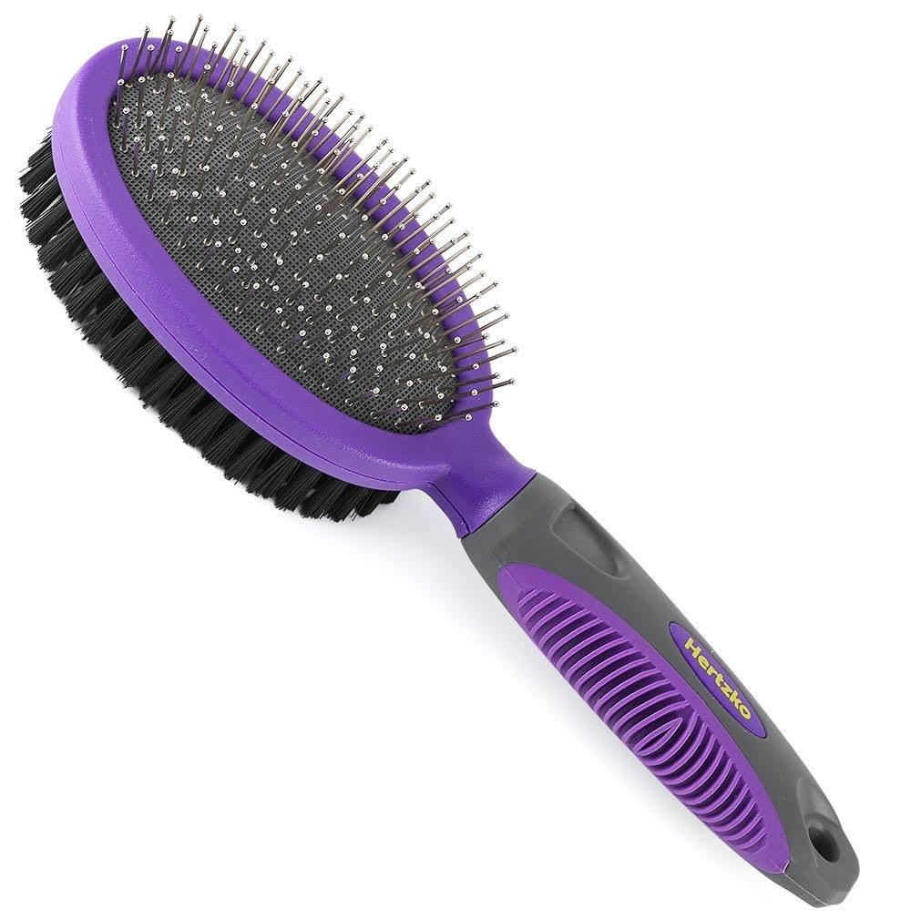 [Australia] - Double Sided Pins and Bristle Brush by Hertzko - For Dogs and Cats with Long or Short Hair - Dense Bristles Remove Loose Hair from Top Coat and Pin Comb Removes Tangles, and Dead Undercoat 