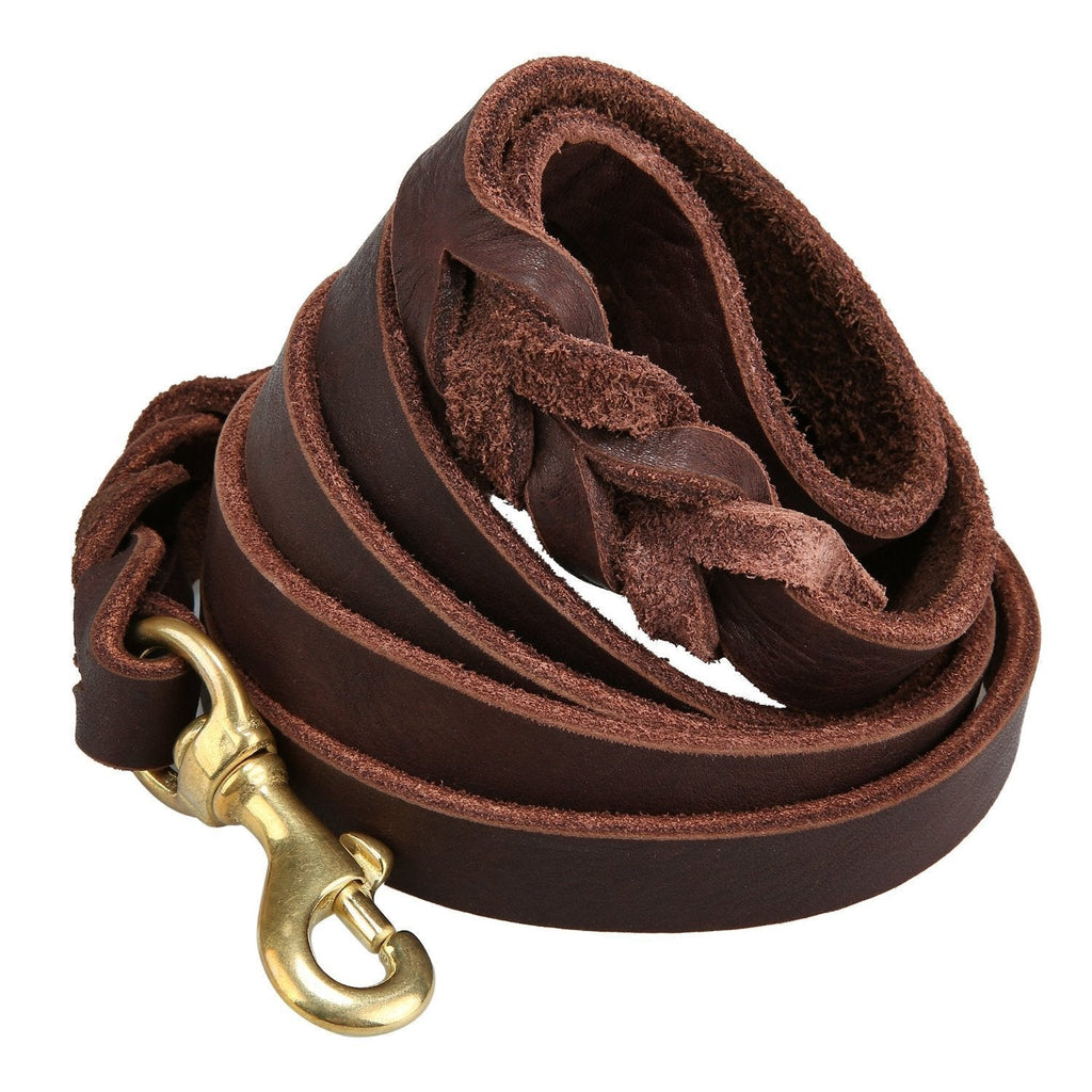 [Australia] - Dogs Kingdom Genuine Leather Braided Brown Dog Leash 4Ft/5Ft/7Ft/8.5Ft Best Lead for Large and Medium Dogs Training Walking 1/2"*5ft Brown/Gold hook 