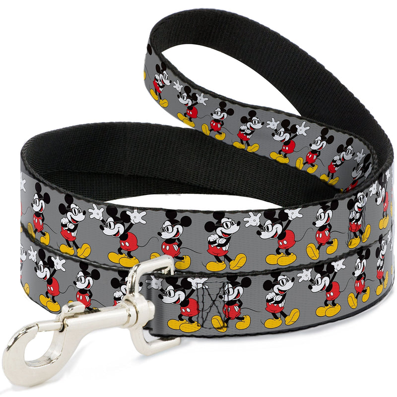 Buckle-Down Dog Leash Mickey Mouse Glasses Poses Gray Available in Different Lengths and Widths for Small Medium Large Dogs and Cats 4 Feet Long - 1/2" Wide - PawsPlanet Australia