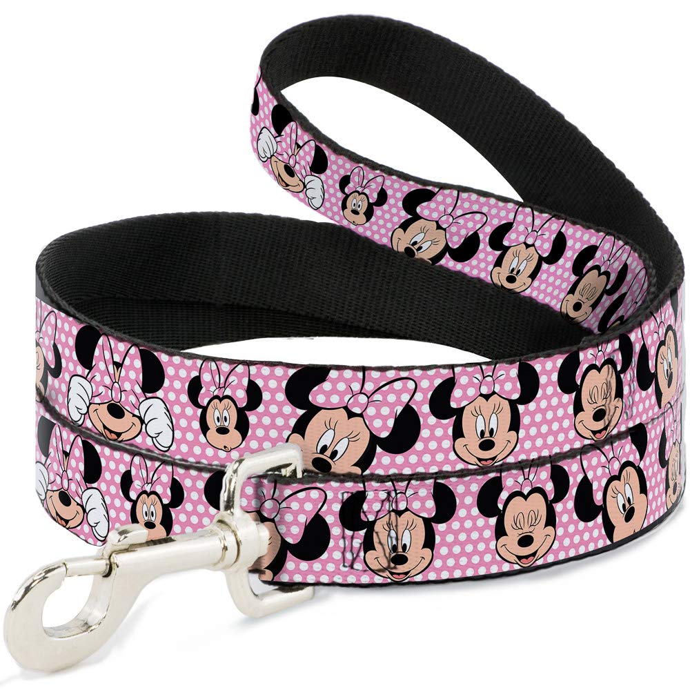 Buckle-Down Dog Leash Minnie Mouse Expressions Polka Dot Pink White Available in Different Lengths and Widths for Small Medium Large Dogs and Cats 6 Feet Long - 1.5" Wide - PawsPlanet Australia