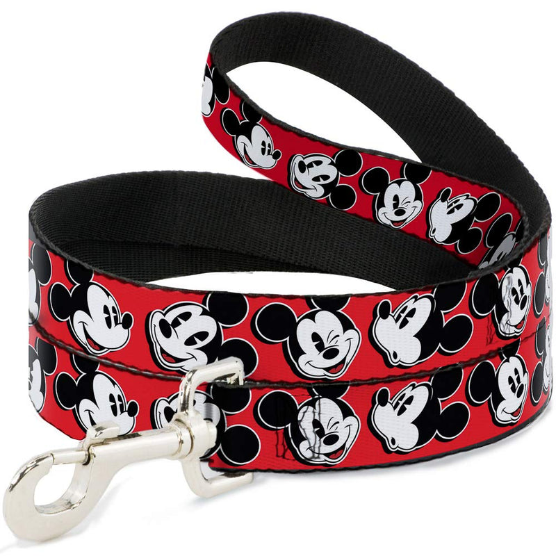 Buckle-Down Dog Leash Mickey Mouse Expressions Red Black White Available in Different Lengths and Widths for Small Medium Large Dogs and Cats 6 Feet Long - 1.5" Wide - PawsPlanet Australia