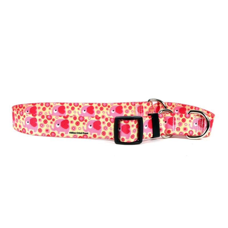 [Australia] - Pink Elephants Martingale Designer Dog Collar Medium - 1" Wide and fits neck sizes 14 to 20" 