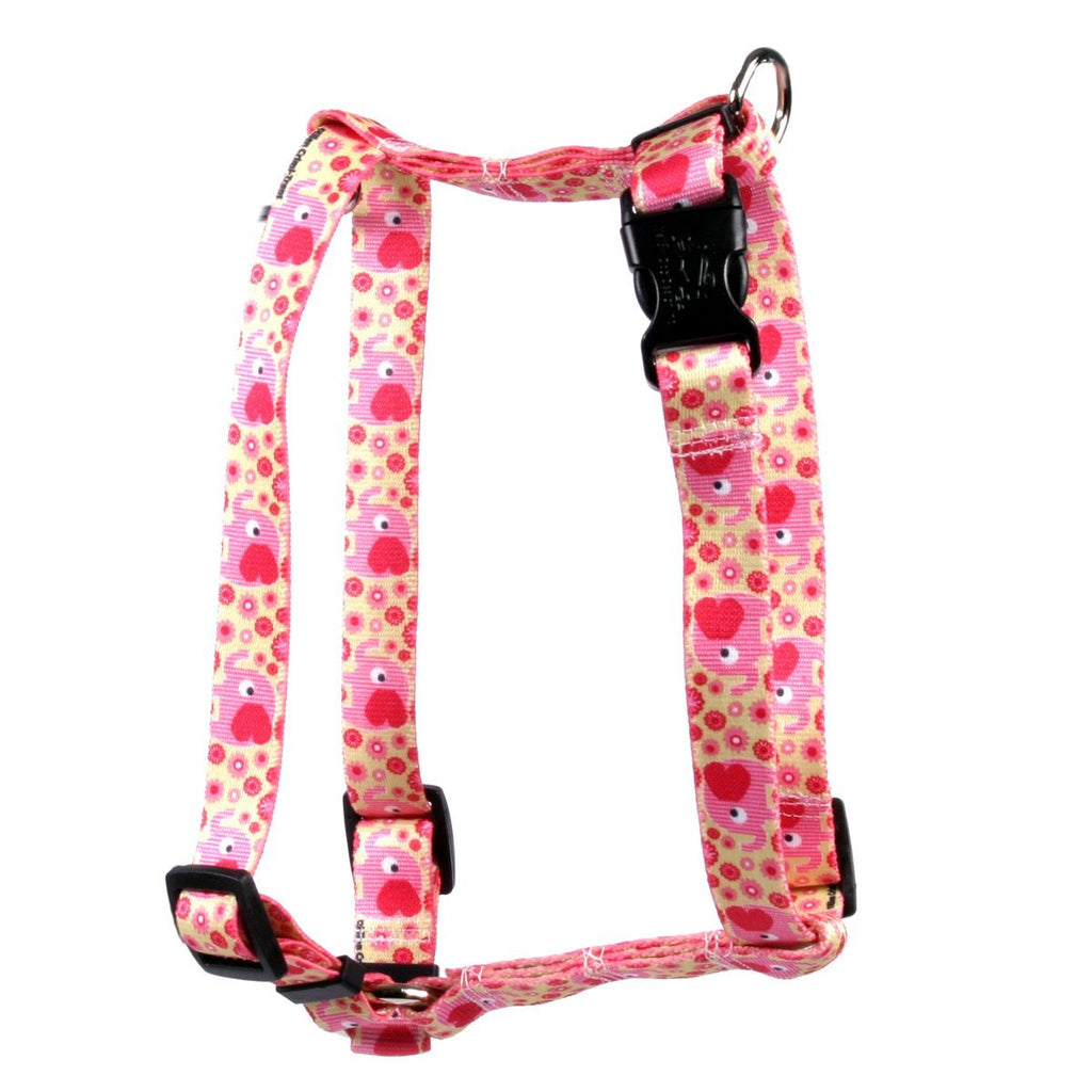 [Australia] - Yellow Dog Design Pink Elephants Roman Style H Dog Harness- Small/Medium 14" - 20" 