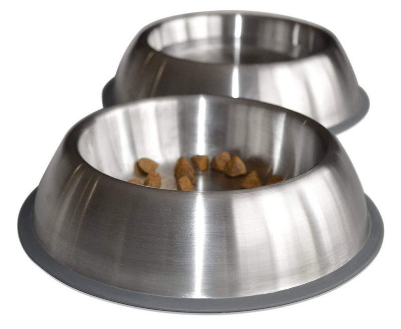 PetFusion Premium Brushed Anti-tip Dog & Cat Bowls (Set of 2 Bowls). Food Grade Stainless Steel. Bonded Silicone Ring for Traction. Brushed Finish 14 oz - PawsPlanet Australia