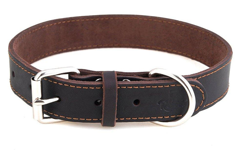 [Australia] - Reopet Leather Dog Collar - Brown Full Grain Latigo Leather, Soft & Durable - Leather Dog Collar Medium & Large Dogs 15-19" 