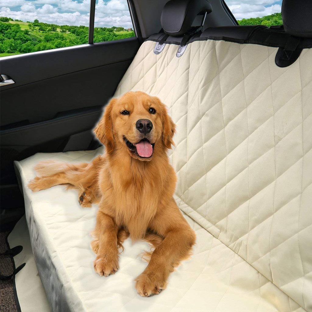 [Australia] - Pet Magasin Luxury Water-Resistant Pet Seat Cover & Scratch Proof Non-Slip Backing with Hammock Style for Cars & SUVs Large Beige 