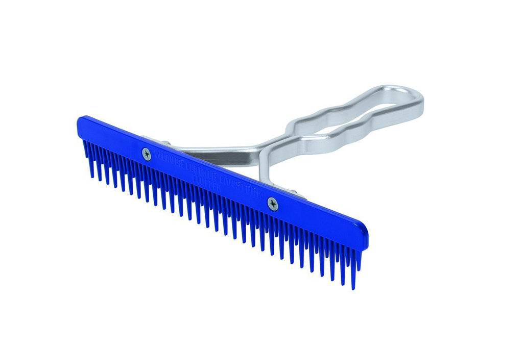 [Australia] - Weaver Leather Fluffer Comb with Handle & Replaceable Plastic Blade Blue Aluminum Handle 