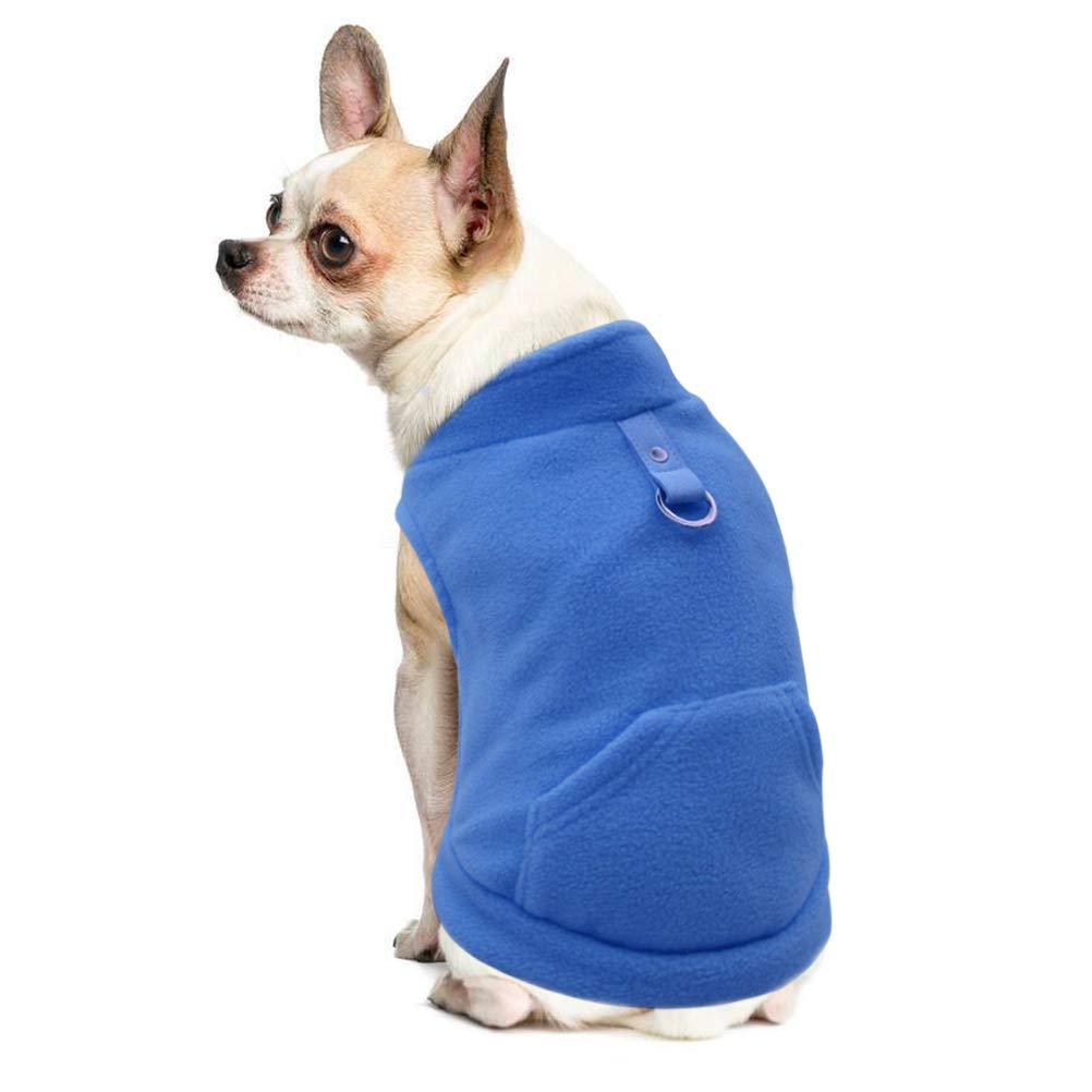 EXPAWLORER Fleece Autumn Winter Cold Weather Dog Vest Harness Clothes with Pocket for Small Dogs X-Small Blue - PawsPlanet Australia