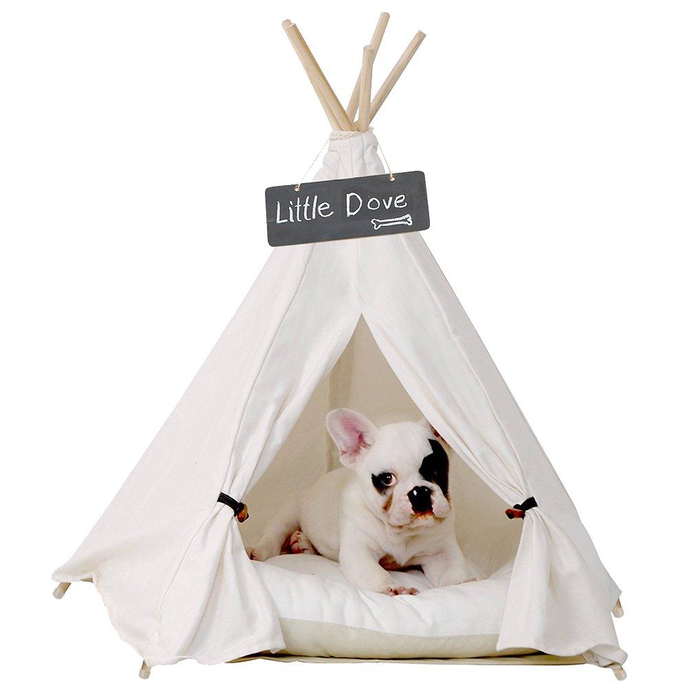 [Australia] - little dove Pet Teepee Dog(Puppy) & Cat Bed - Portable Pet Tents & Houses for Dog(Puppy) & Cat Beige Color 24 Inch (with or Without Optional Cushion) 24 Inch No Cushion 