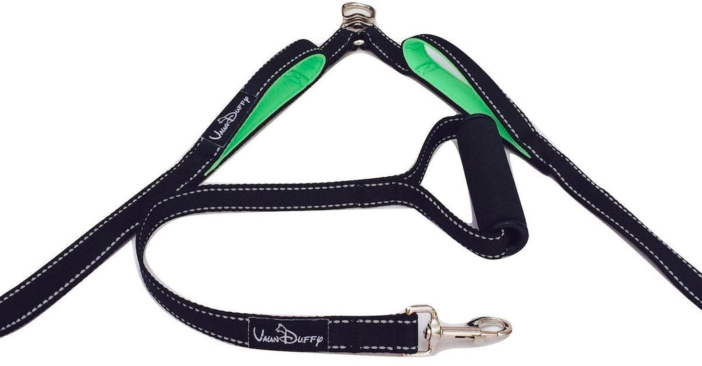 [Australia] - Vaun Duffy Double Dog Leash Coupler with Two Dual Padded Handles - No Tangle Large Splitter Swivel, Reflective Stitching, 1 Inch Wide and Adjustable 18-24 Inch - 2 Ft Detachable Traffic Lead for Dogs 