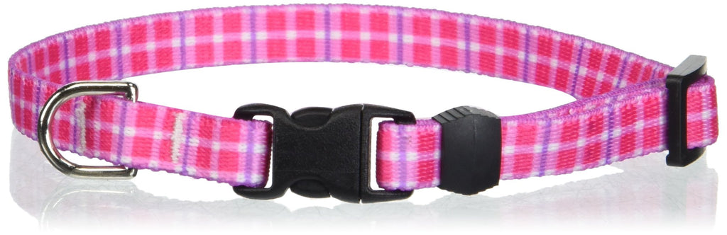 [Australia] - Yellow Dog Design Standard Easy-Snap Collar, Pink & Purple Diagonal Plaid X-Small - 3/8" wide and fits neck sizes 8 to 12" Preppy Plaid Pink 