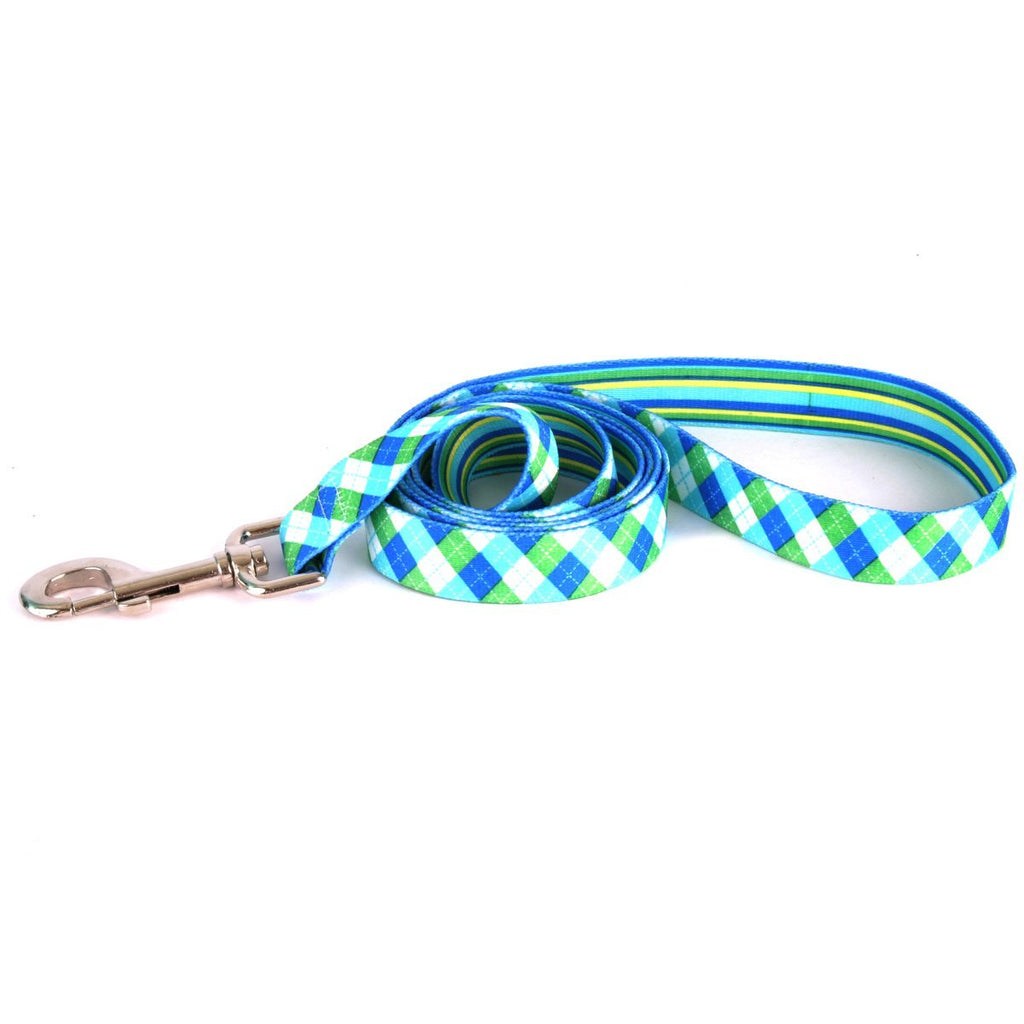 [Australia] - Yellow Dog Design Blue and Green Argyle Dog Leash 3/4" Wide and 5' (60") Long, Small/Medium 