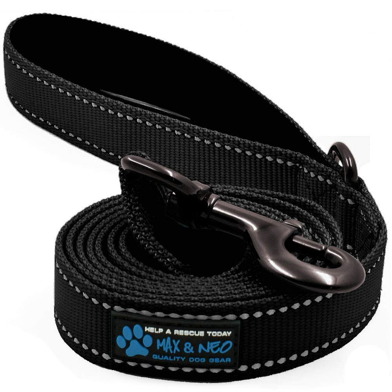 Max and Neo Reflective Nylon Dog Leash - We Donate a Leash to a Dog Rescue for Every Leash Sold 4 FT x 1" Wide BLACK - PawsPlanet Australia