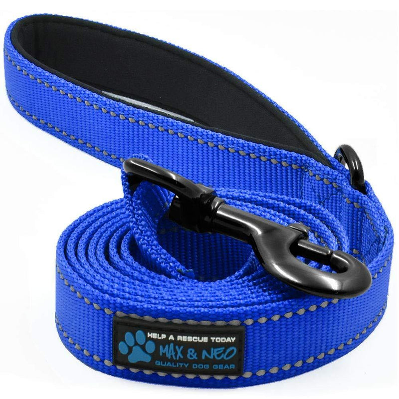 Max and Neo Reflective Nylon Dog Leash - We Donate a Leash to a Dog Rescue for Every Leash Sold 4 FT x 1" Wide BLUE - PawsPlanet Australia