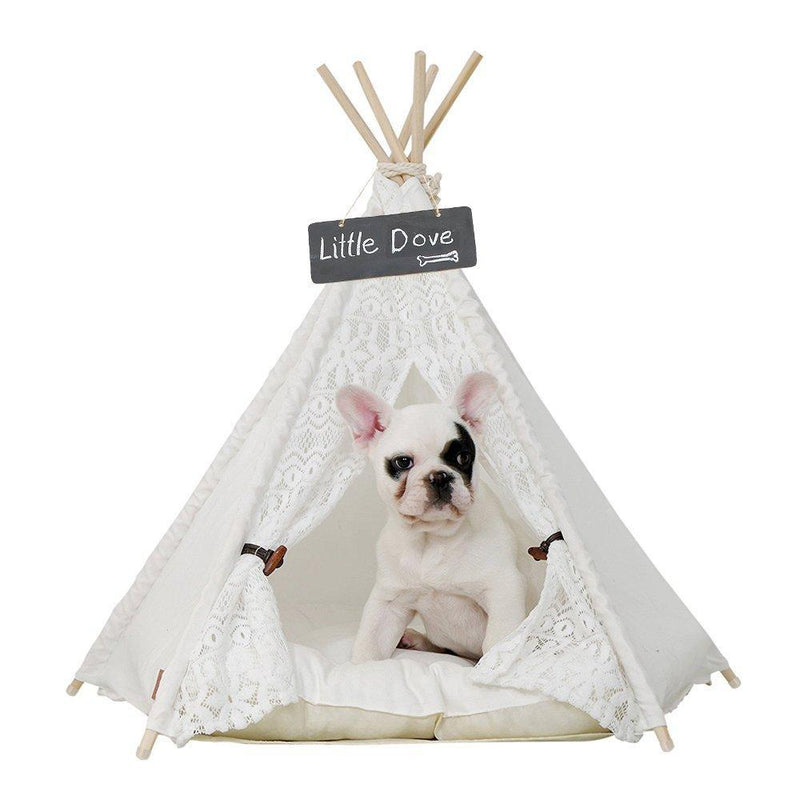 [Australia] - little dove Pet Teepee Dog(Puppy) & Cat Bed - Portable Pet Tents & Houses for Dog(Puppy) & Cat Lace Style (with or Without Optional Cushion) 24 Inch no Cushion 