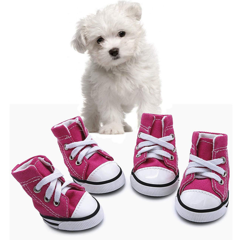 [Australia] - abcGoodefg Pet Dog Puppy Canvas Sport Shoes Sneaker Boots, Outdoor Nonslip Causal Shoes, Rubber Sole+Soft Cotton Inner Fabric #5(1.89*2.36) Pink 